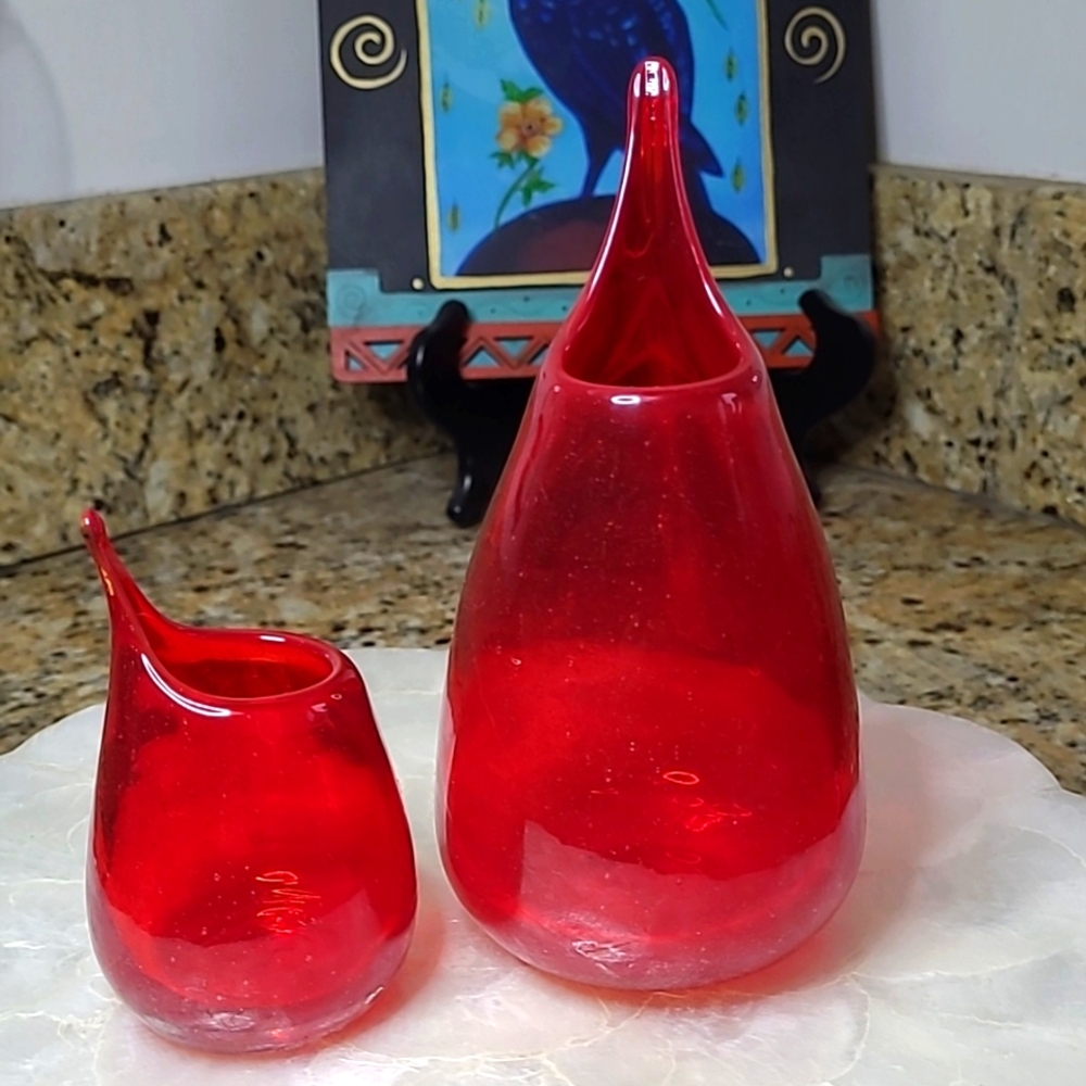 Blenko Red Ruby Teardrop Set